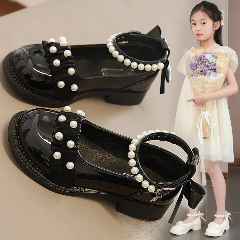 Spring Autumn Girl Glossy Leather Shoes Fashion Children Princess Causal Dress Flats Sweet Bowtie Kids School Mary Jane Shoes
