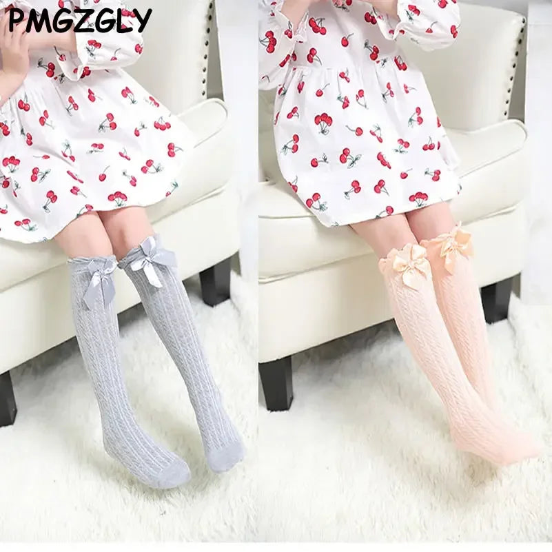 Brand Baby Girls Sockings Knee High with Bows Cute Baby Socks Long Tube Kids Leg Warmers Girl Tights Bow Christmas gift