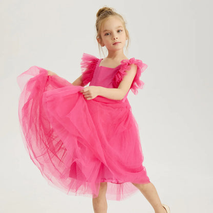 1-8Years New Little Girls Party Dress for Princess Dress Solid Child Clothes Flower Girl Birthday Princess Dress for Kids