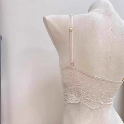 French Lace Lingerie Gathered No Steel Ring Bra Deep V Neck Sexy Wire Free Bras Underwear Tank Tops Padded Camisole Vest