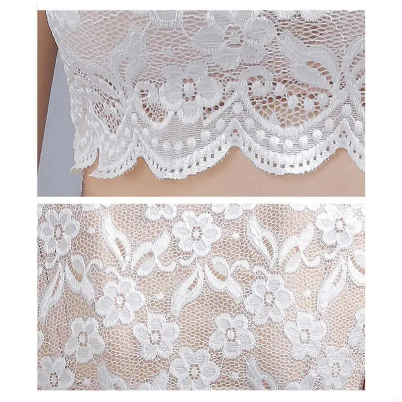 T5UF Women Turtleneck Detachable Collar Elegant Floral Lace Short Sleeve Half Blouse Shirt Pullover Lining Dickey Crop Top