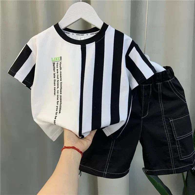 Summer Boy Clothing Suit New Children's Clothes Set Boys Short Sleeve T-Shirt Shorts 2 Piece Set Kids Sportswear Suit 2 4 6 8Y [Avaiilable]