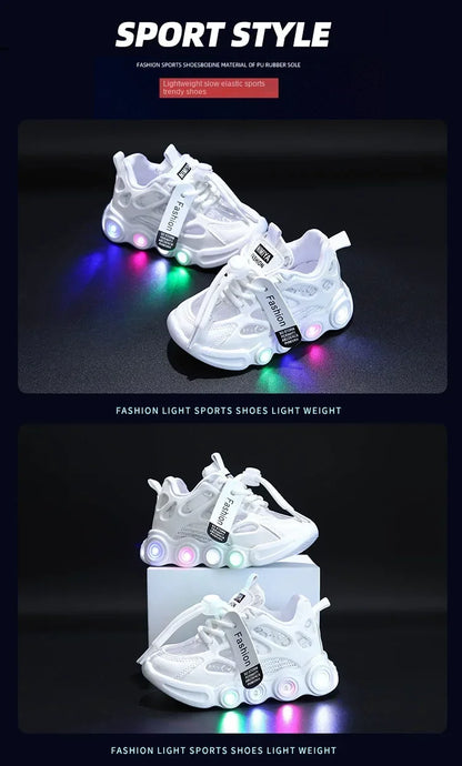 Child Fashion Sport Shoes Summer Luminous Fashion Breathable Kids Boys Net Shoes Girls LED Sneakers with Light Running Shoes