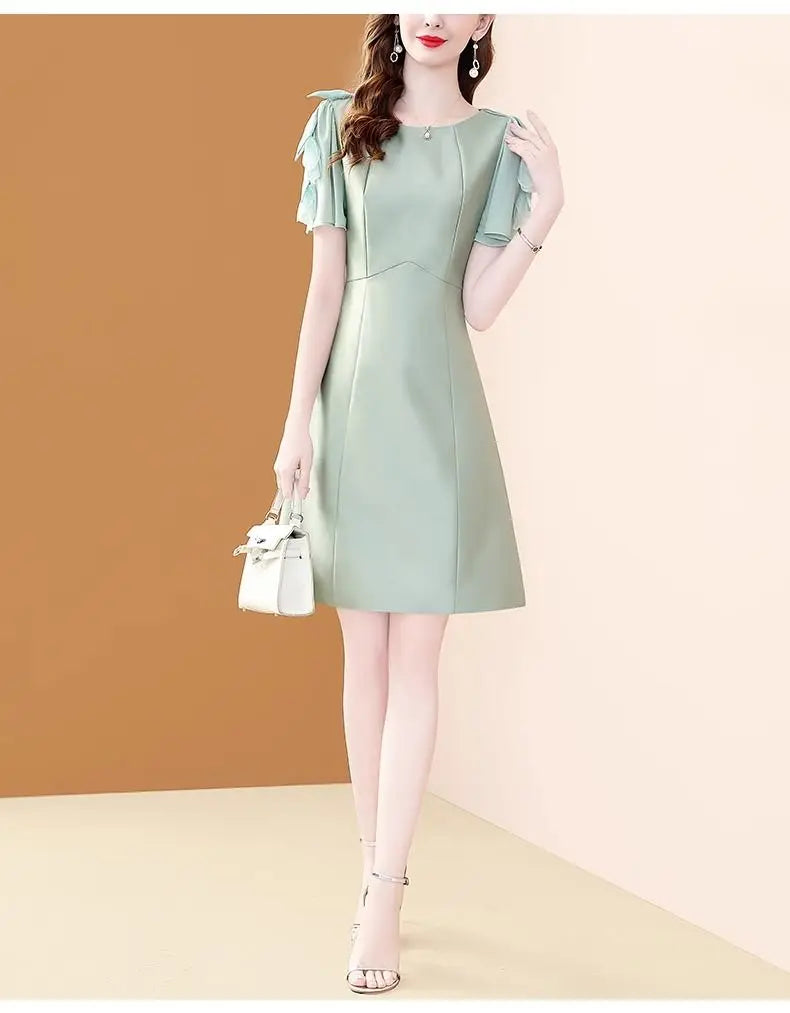 BESTBAFU High Quality Office Lady Elegant Dress Women Short Sleeve Summer A-Line High Waist Party Dresses Mini Vestidos 222P