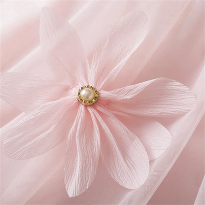 Girl Party Dress Summer New Sleeveless Solid Color Baby Girl Clothing Mesh Pleated Edges 3d Flowers Girl Costume