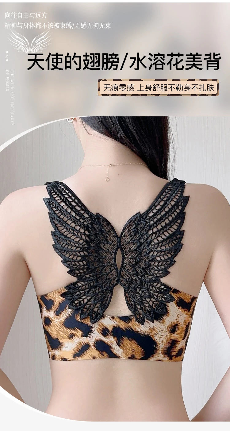 Women's Leopard Print Bra Front Buckle 45-150KG CDE Gathered Roundness Sexy Beautiful Back Push Up Lingerie Traceless Lifting