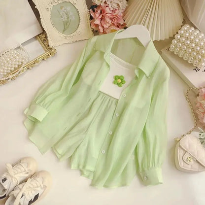 Baby Girl Summer Clothes Set Mesh Summer Cofortable Infant 3-10 Year Pageant Elegant Kids Outfits Coat+Tops+Pant 3Pcs Costume