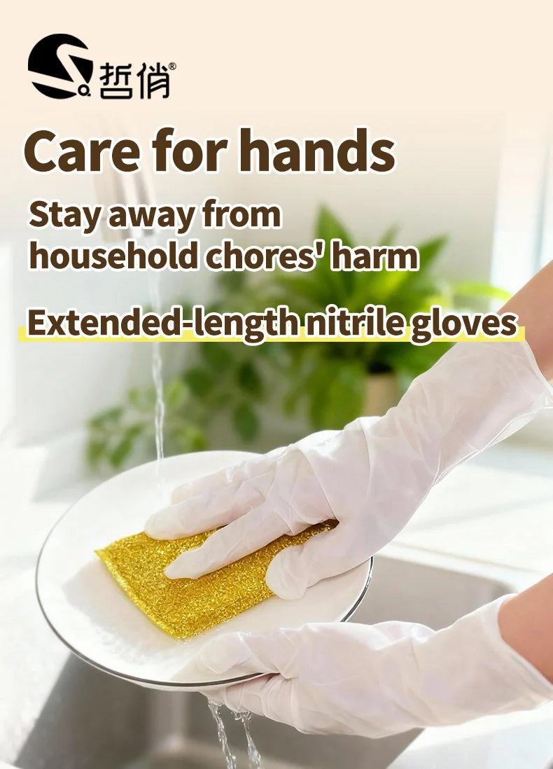 Long Length Nitrile Gloves Disposable Latex Free Powder Free Extended Cuff For Kitchen Cleaning Food Handling Beauty Salon
