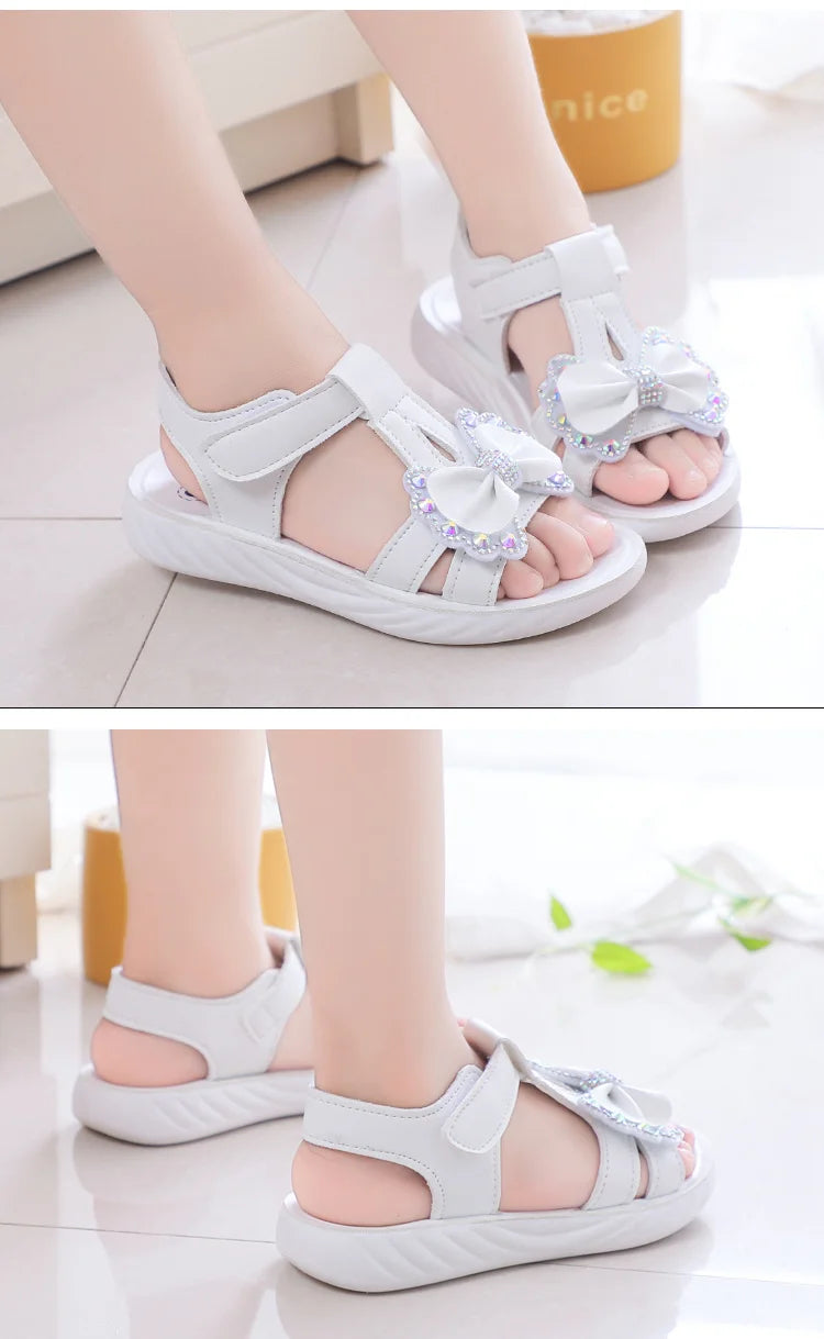 Solid Bow Children's Summer Shoes Cute 2025 Beach Non Slip Sandals For Baby Girls Footwear Soft Infant Kids Fashion Sandals