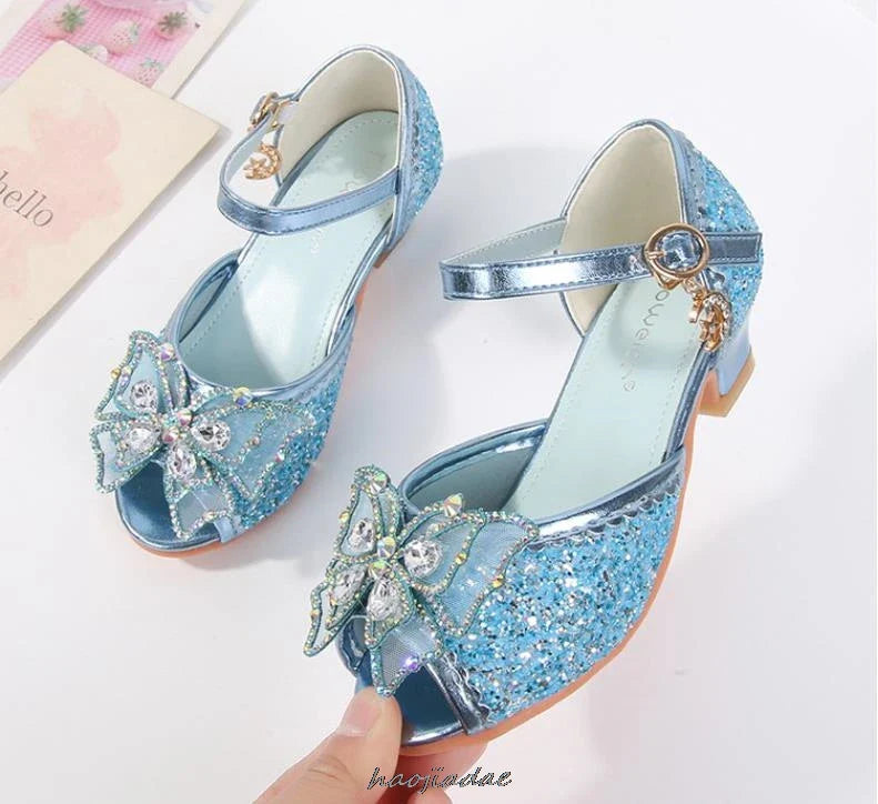 Summer High Heels Shoes for Girls Pageant Kids Sandals Child Mary Jane Shiny Princess Party Dress Up Shoes Purple Gold Pink Blue