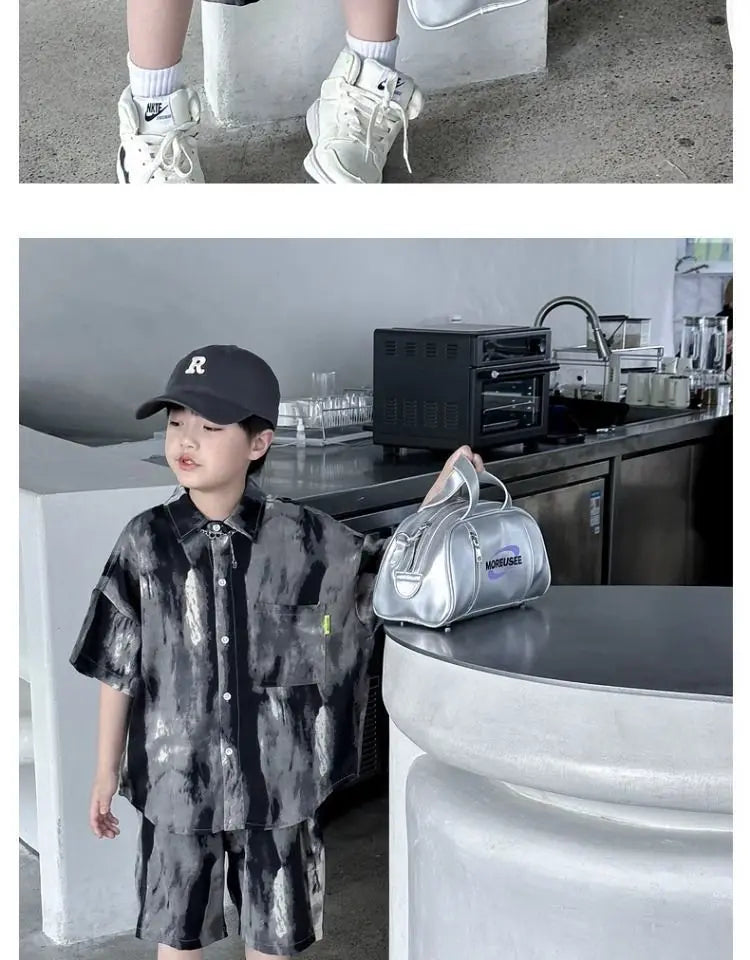 Boys Fashion Summer Tye-die Short Sleeve Shirts+Pants 2pcs Suits Years Kids Trend Streetwear Oufits Sets Children Clothing