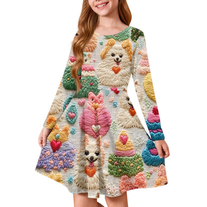 Girl Spring Summer Cozy Dress Exquisite Colorful Pattern Printed Comfortable Dress Girl Daily Casual Long Sleeve A Line Dress