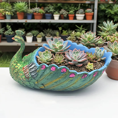 Peacock Succulent Plant Pot - Vibrant Colorful Design Durable Resin Garden Planter for Succulents, Cacti & Hom
