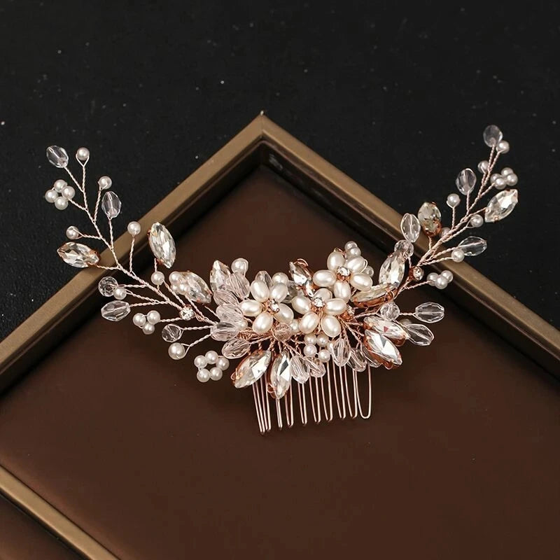 Wedding Hair Accessories Flower Hair Clips Hairpin Crystal Bride Headdress for Women Faux Pearl Barrettes Hair Combs Hair Decor
