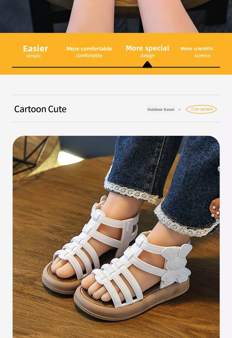 1-10Y Baby Girls Sandals Summer Children's New Cool Fashion Princess Cute Versatile Shoes for Students Flat Sandal Casual Shoe