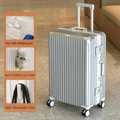Large Capacity 28 inch Aluminum Frame Suitcase Durable Trolley Case with Universal Wheels, 24 Business Travel Suitcase