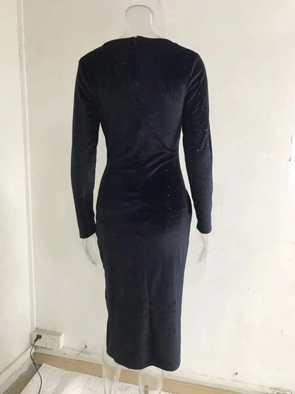 Women Dresses Roupas Feminina Autumn Winter Elegant Solid Color Slit Dress Women's Long Sleeve Formal Evening Sexy Evening Dress