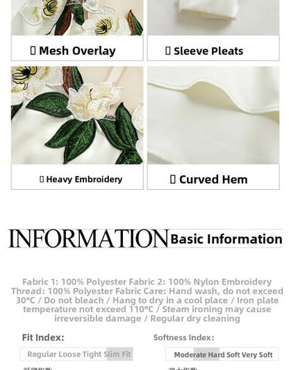 Embroidered Heavy Work Satin Patchwork irt Women's Sle Spring New Arrival Long Sve round Ne Fly Sve Lace Top
