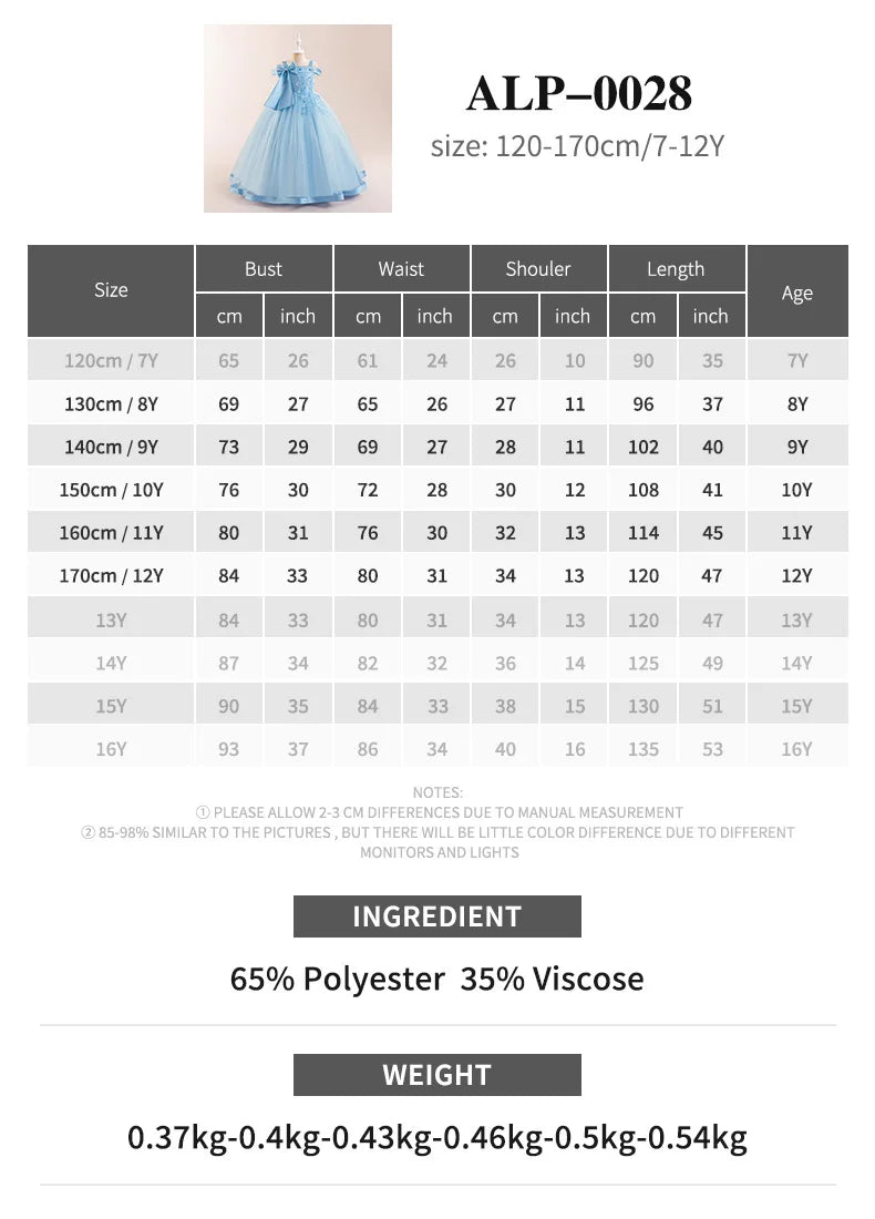 Fashion Bridesmaids Party Girls Dresses Elegant Flower Wedding Princess Dress for Girl Birthday Evening Prom Christmas Costumes