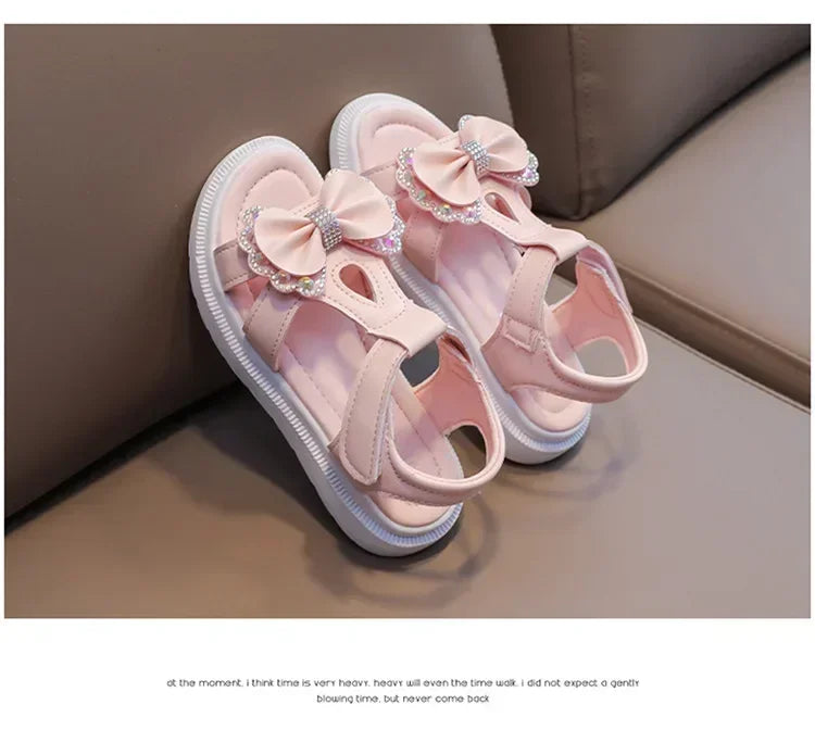 Girls Baby Bow Sandals Summer New Versatile Anti Slip Outdoor Student Princess Sandals Sweet Fashion Summer Kids Beach Sandals