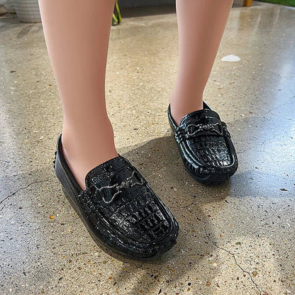 Boys Loafers Non-slip Children's Leather Shoes All-match Four Seasons Metal Buckle  Shiny Simple Kids Fashion Moccasin Shoes