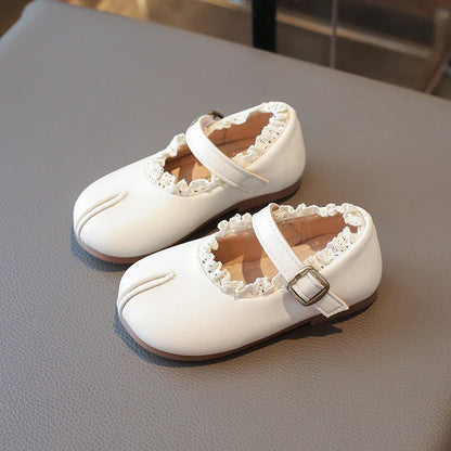 Children's Flats Simple Lolita Girls Princess Leather Shoes Walking Versatile Sweet Pleated Kids Causal Fashion Shoes
