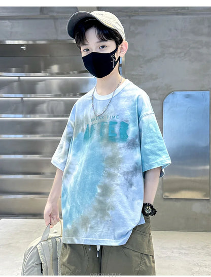 Korean Child Tee Top Clothing School Kids Summer Short Sleeve T-Shirt for Boys O-Neck Casual Tshirt Kids Luxury Clothes Costume