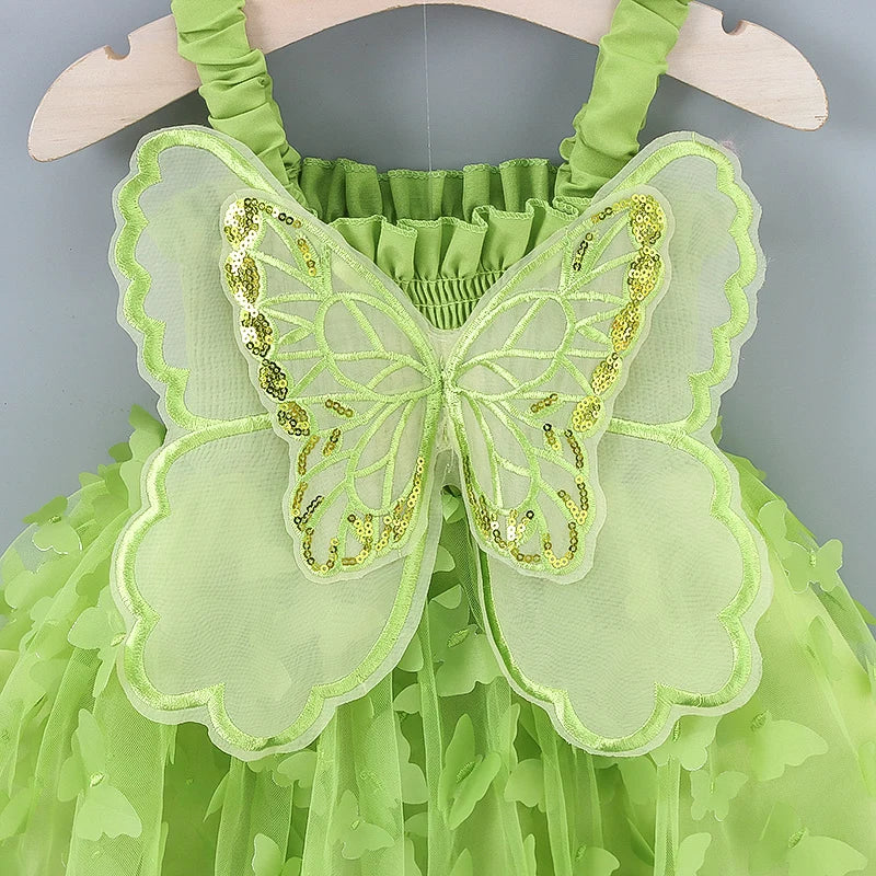 Girls' Party Princess Back Decorated Butterfly Wings Dress Summer New Children's Embroidered Mesh Skirt