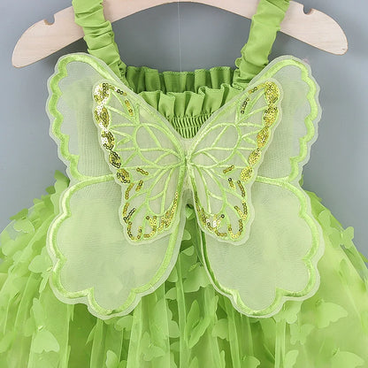Girls' Party Princess Back Decorated Butterfly Wings Dress Summer New Children's Embroidered Mesh Skirt