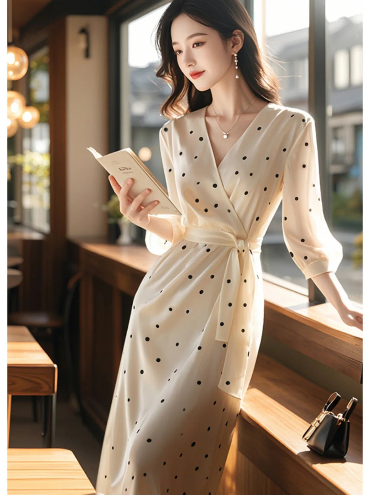 French retro dots V collar childen's summer 2025 new style elegant long dress