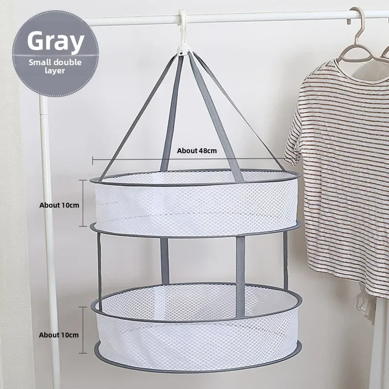 Foldable Hanging Dryer Basket - 1/2-Tier Mesh Drying Rack for Delicates, Baby Clothes & Towels, Space Saving Laundry Organizer