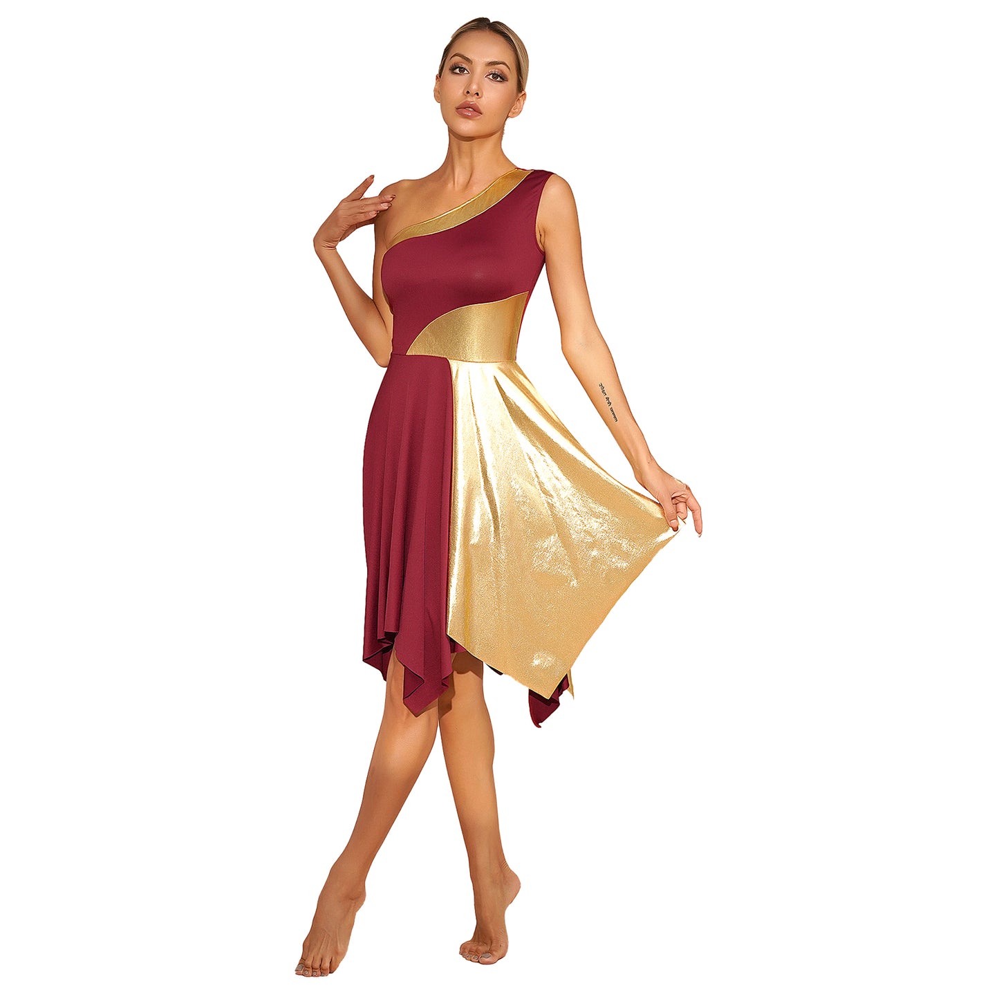 Women Church Choir Worship Praise Dress Modern Lyrical Dance Performance Costume One Shoulder Irregular Hem Dresses Dancewear