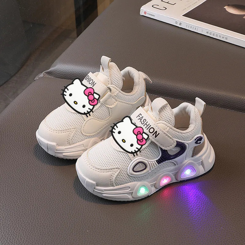 Sanrio children's cartoon hello kitty boys girls non-slip soft Light up casual shoes sports shoes student running shoes LED