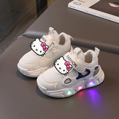 Sanrio children's cartoon hello kitty boys girls non-slip soft Light up casual shoes sports shoes student running shoes LED
