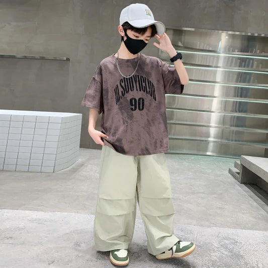 Boys Summer Clothing Set Children Casual Cotton Outfit Suit Brown Color Kids Cotton