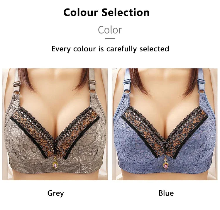 Women Bra Adjustable Lace Underwear Brassiere V-neck Non Steel Ring Anti Sagging Soft Comfortable Sexy Lingerie Intimate