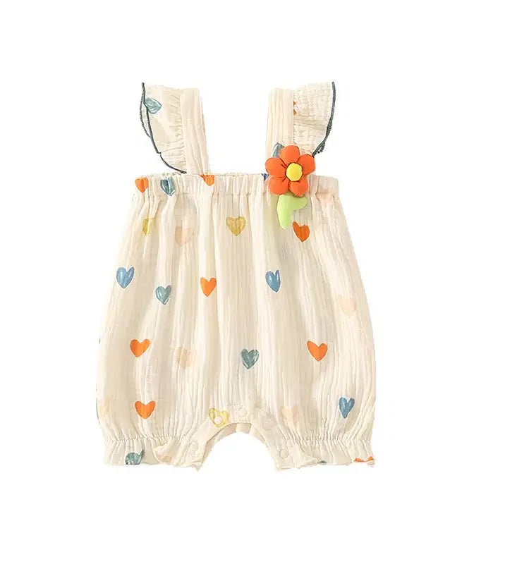 Summer Sweet Sle Baby Girl Rer Print Thin Svel Clothes for Babies Heart Pattern Cler Suit Casual Summer Outfit (Available)