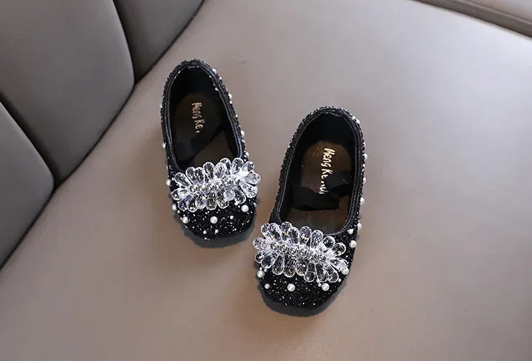 Kids Girl Shoes New Girls Princess Shoes Fashion Children Sequins Bling Bow Shoe Kid Rhinestone Non-slip Flat Shoe