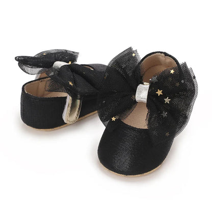 Spring and Autumn New Girl Baby Princess Shoes Mesh Bow 0-12 Months Baby Shoes Single Shoes Learning Walking Shoes