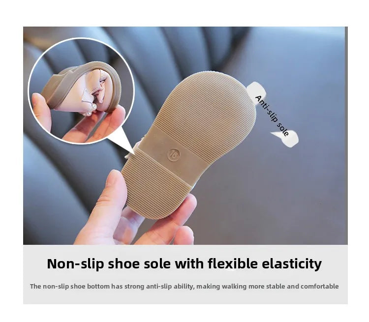 Baby Girls Walking Shoes with Big Bow Bear Children Princess Shoes Soft Sole Round Toe 2026 New Fashion Kids Flat Shoes Non-slip