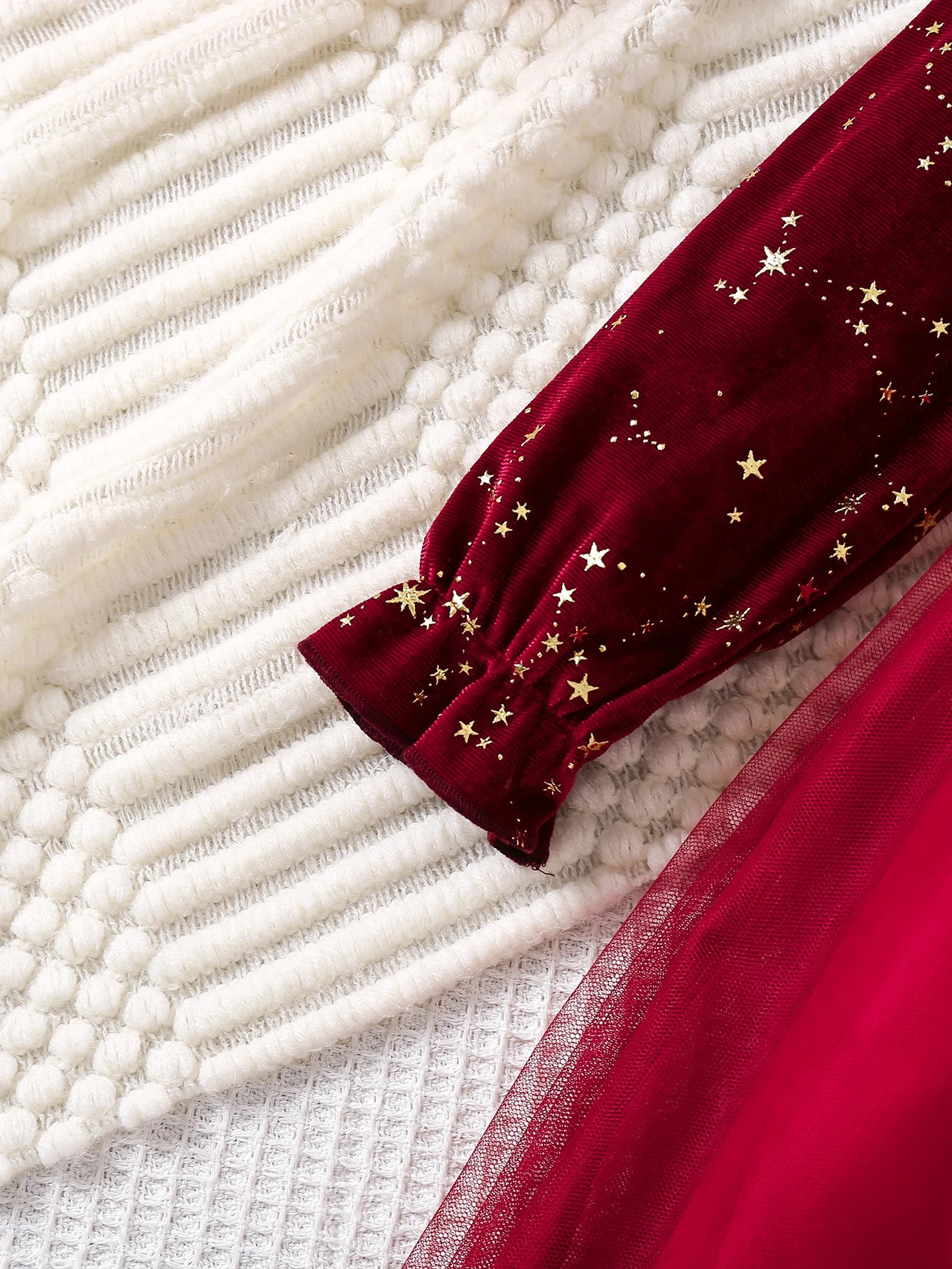Toddler Girl Party Dress Autumn Winter 1-8 Years Children Christmas And New Year Princess Dress Red Velvet Gown Stars Mesh Dress