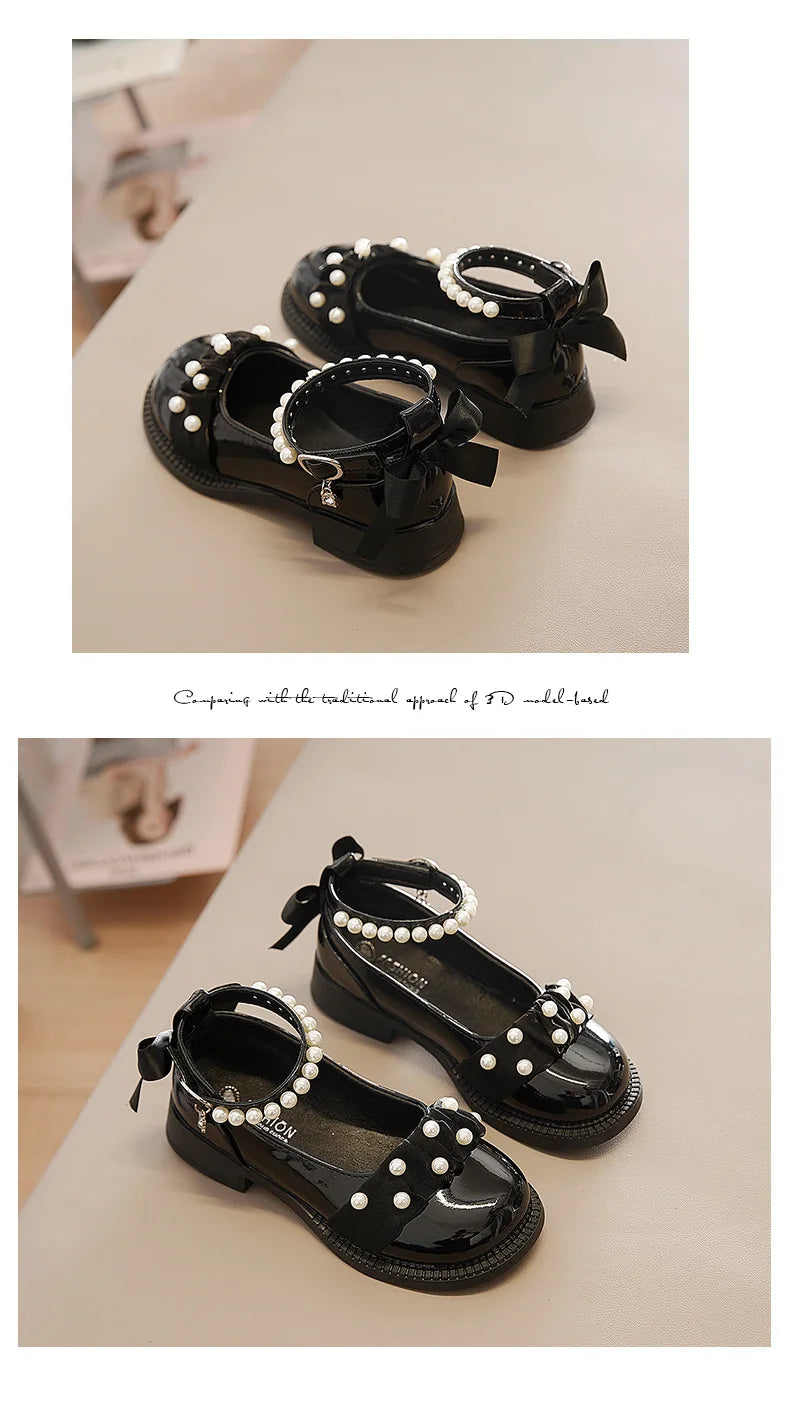 Spring Autumn Girl Glossy Leather Shoes Fashion Children Princess Causal Dress Flats Sweet Bowtie Kids School Mary Jane Shoes