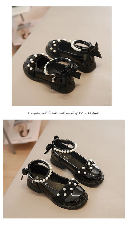 Spring Autumn Girl Glossy Leather Shoes Fashion Children Princess Causal Dress Flats Sweet Bowtie Kids School Mary Jane Shoes