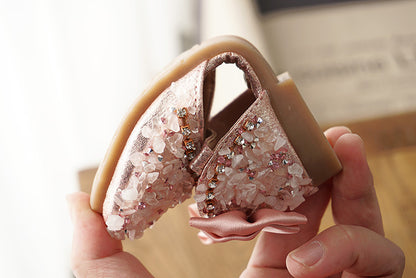 New Kids Leather Shoes Girls Wedding Shoes Children Princess Sandals Sequins Bow Girls Casual Dance Shoes Flat Sandals