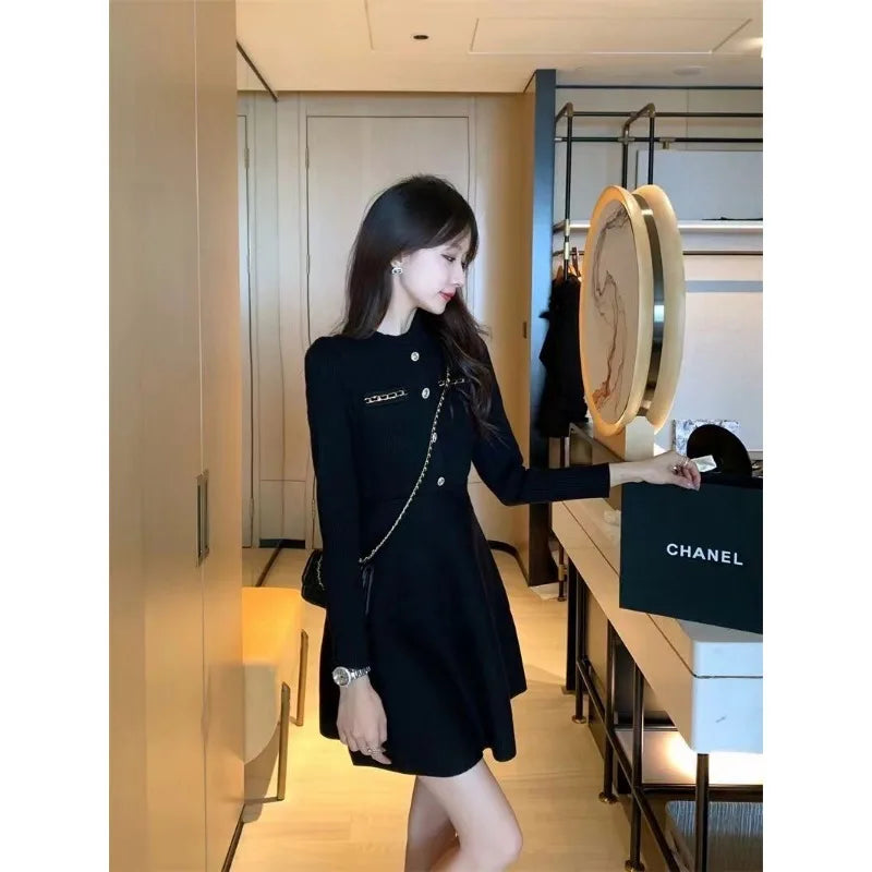 Fashionable Knitted Dress for Women's Spring Clothes Style Waist-hugging Temperament Elegant and Casual Versatile Dress Inside