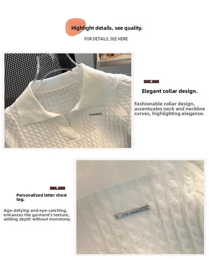 White  irt ort Sve Knitted Top Women's oulder Straight Summer T-irt Commute Sle Korean Version Straight Tube