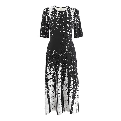 Women's Elegant Party Long Dresses Loose Round Neck Short Sleeves Retro Printed Casual Long Dress  (Available)