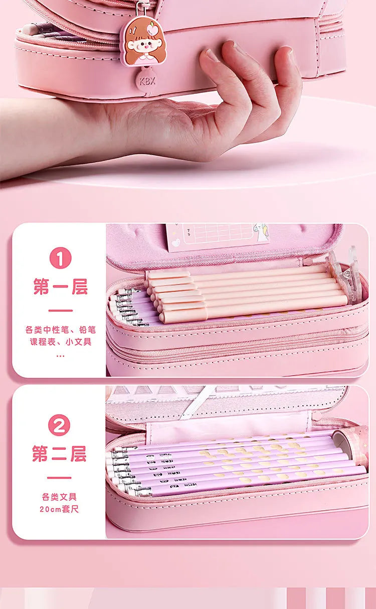 3D Astronaut Pencil Case Boys Stationery New Popular Student Double-layer Large Capacity Waterproof Pink Rabbit