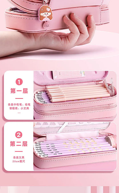 3D Astronaut Pencil Case Boys Stationery New Popular Student Double-layer Large Capacity Waterproof Pink Rabbit