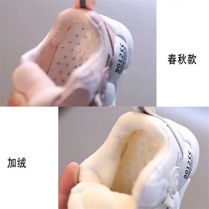 Autumn Winter Casual Shoes for Baby Boys Girls Plush Warm Kids Sneakers Solid Walking Shoes Toddler PU Leather Cotton Shoes